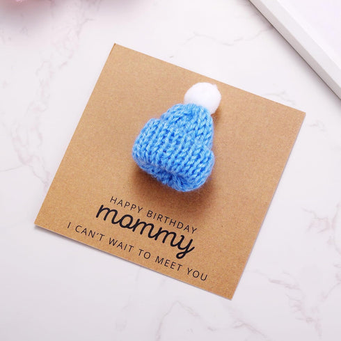 Mommy Mommy Ukodnus Baby Boy Reveal to Be Birthday Card with Blue Knitted Hat, Happy Birthday from the Bump, Pregnant