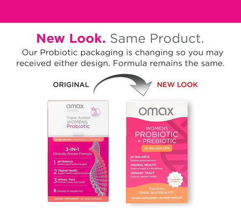 Omax Health Prebiotics and Probiotics Complex for Women, pH Balance, Vag Health, Urinary Tract, Yeast & BV Prevention, Lactobacillus & Bifidobacterium | Vegan, Organic, Gluten Free