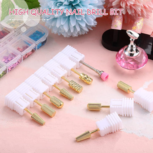 Honoson 10 Pcs Nail Drill Bits Set, 3/32 Inch Tungsten Carbide Bits for Nail Tech, Manicure Pedicure Tools (Gold)