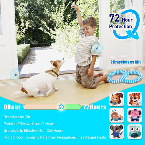 120 Pack Mosquito Patches with 2 Bracelets, Resealable Stickers for Kids and Adults - Nature Citronella Protection