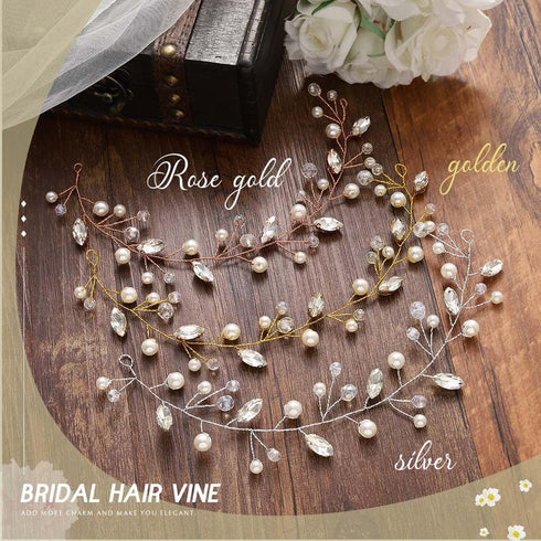 Jakawin Bride Pearl Wedding Hair Vine, Rhinestone Hair Piece, Crystal Bridal Accessories for Women HV192
