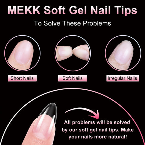 MEKK Medium Almond Nail Tips, 240PCS Full Cover Half Matte Soft Gel Nail Tips for Home DIY & Salon Use