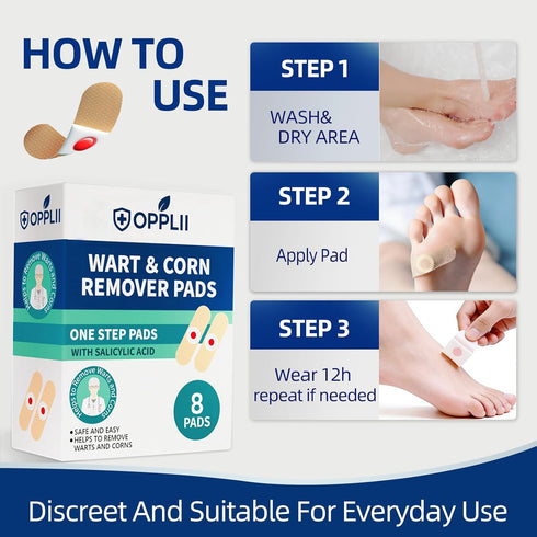 opplii 40% Wart & Corn Remover Pads with Salicylic Acid Extra Strength Wart Pads for Thickened Skin on Feet & Hands