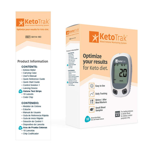 Blood Ketone Testing Kit - 1 Meter, 10 Ketone Strips, 1 Lancing Device, 10 Lancets for Keto Diet by KetoTrak