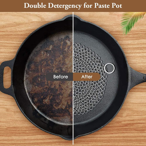 AMAGABELI GARDEN & HOME 7”x7” Cast Iron Cleaner - 316 Stainless Steel Scrubber Chain Mail for Pans & Dutch Ovens
