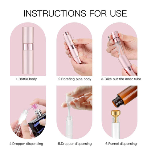 Tekson 5PCS 8ml Travel Perfume Atomizer, Refillable Mini Cologne Spray Bottle for Liquid Dispenser