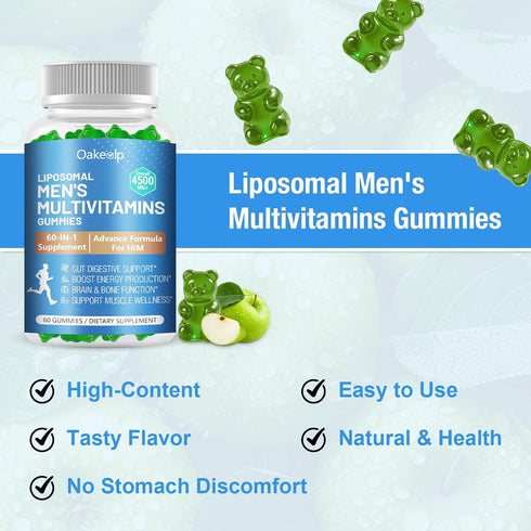 Oakevlp 2 Pack 60-IN-1 Gummy 4500MG+,Vitamin D3 3,CoQ10,Zinc,120+ Immune,Heart Liposomal Methylated Multivitamin
