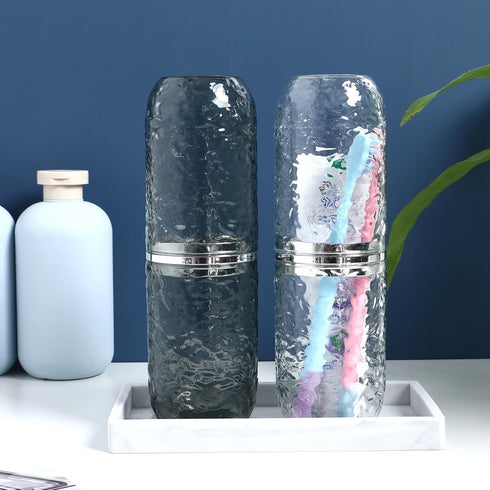 2Pcs Travel Toothbrush Case with Lid, 8.6x2.2x2.2in Portable Holder, Transparent 3D Pattern