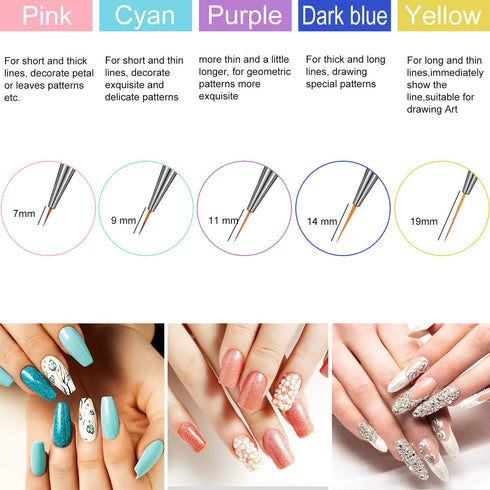 Mudder 10 Pieces 3D Nail Brushes Set Nail Liner Ombre Brush Nail Painting Design Pen Brushes Acrylic Rhinestone Handles Nail Pens