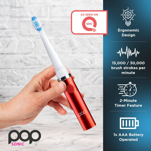 Pop Sonic Electric Toothbrush (Metallic Red) - Travel Toothbrush with 2 Speed & 15,000-30,000 Strokes/Minute