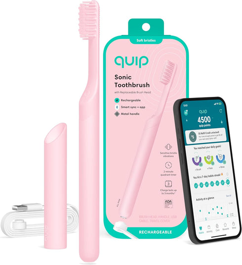 Quip Rechargeable Smart Sonic Toothbrush for Adults - Timed Electric Toothbrush with
