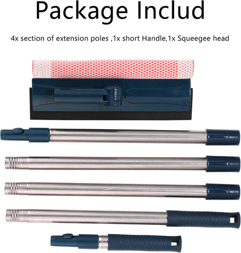 Multi-Use Window Squeegee: 56" Long Handle 2 in 1 Cleaning Tool with Dual Side Blade for Glass and Mirrors