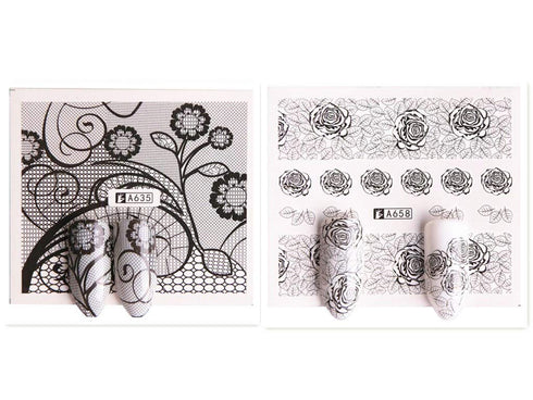 Valuu Black Lace Flower Nail Art Stickers, 40 Sheets Water Transfer Decals for DIY Manicure Tips