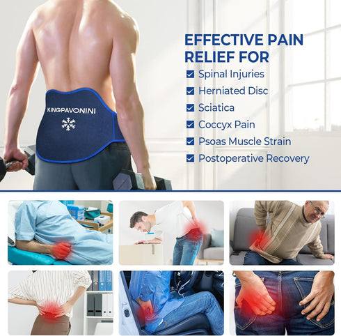 KingPavonini Extra Large Ice Pack for Back Pain Relief, 2 Pack Reusable Gel Wrap for Lumbar Surgery, Sciatica