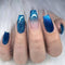 MISUD Press on Nails - Medium Coffin Glue on Nails, Blue Ombre, Acrylic Bling Glitter Design, 24 pcs