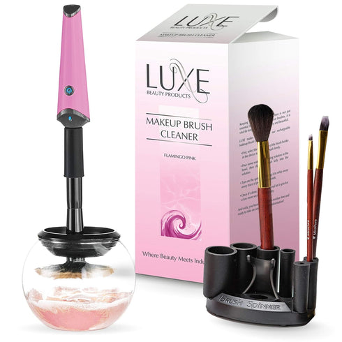Luxe Electric Makeup Brush Cleaner, Pink USB Charging Station with 3 Adjustable Speeds for Instant Washing and Drying
