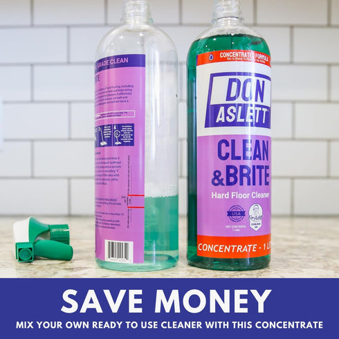 Set (1 32 Oz Don Aslett Clean & Brite Quart Concentrate and Ready-To-Use Spray Bottle) Floor Cleaner | Restore Natural