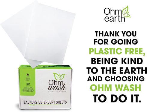 Ohm Earth’s Ohm Wash Laundry Detergent Sheets, Spring Breeze (50 Count) - Hypoallergenic & Biodegradable