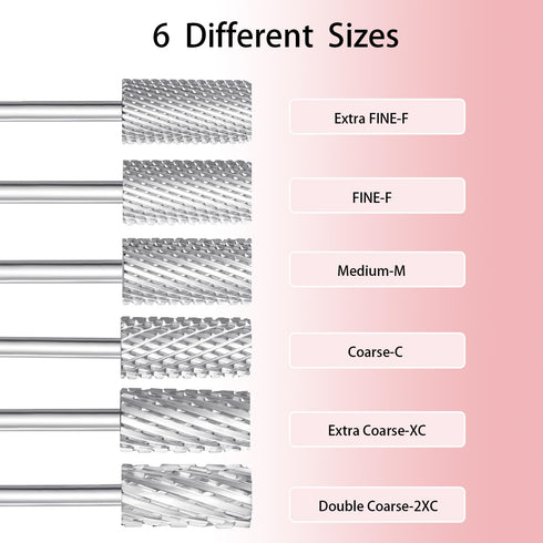 Tungsten Carbide Cylinder Nail Drill Bits, 3/32'' Two Way Rotate Use for Efile Electric File, Nail Art Tools