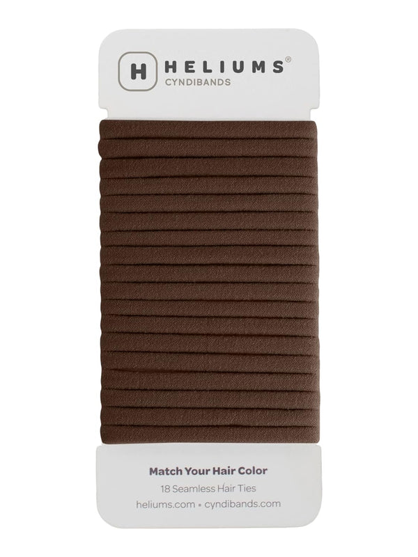 Heliums Thin Seamless Hair Ties - Dark Brown - 6mm Nylon No Damage Ponytail Holders, 18 Pack