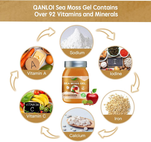 Seamoss Raw Organic Gel | 18.5 Oz Irish Sea Moss Supplement for Immune Support (Apple Cinnamon)