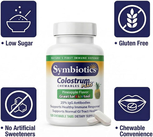 Immune (120 Count Symbiotics Naturade Colostrum Chewable Tablets & Digestive Support with Lactoferrin, Gluten Free, Low