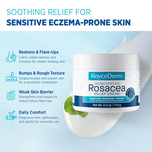 Roycederm Rosacea Treatment for Face with Azelaic Acid Redness Relief & Corrector Sensitive Skin Moisturizer