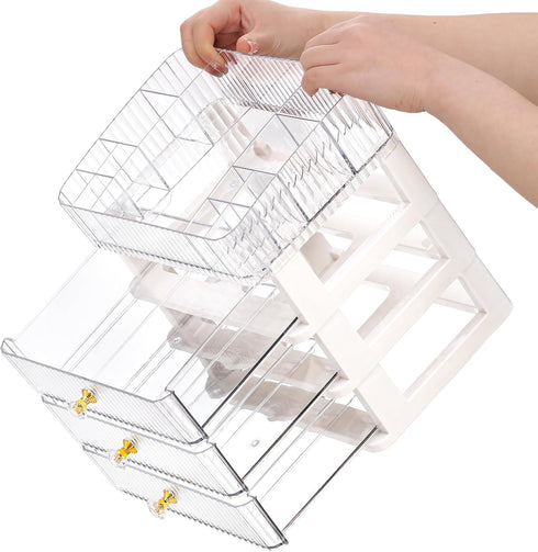 Coloch 3 Drawers Plastic Makeup Organizer, Vanity Countertop Cosmetics Display Case for Makeup, Skincare, Jewelry