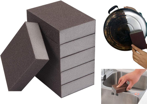 6 Pcs Heavy Duty Magic Emery Sponge Brush, Nano Cleaning Sponge for Household Use, Dark Brown