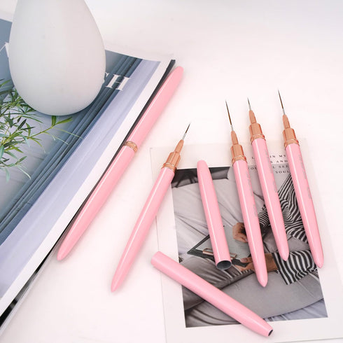 Nail Art Liner Brushes, 5Pcs Painting Brush Set for Long Lines, Thin Details, Fine Drawing Sizes 4/8/12/20/25mm (Pink)