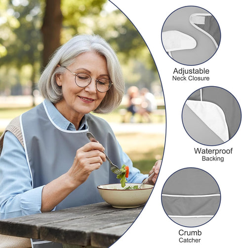 hidyuuoo 3 Pack Premium Bib for Adults Reusable Clothing Protector for Women and Men Waterproof Adult Bibs for Eating