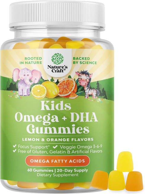 Kids DHA Omega 3 Gummies - Delicious Fish Free DHA Kids Omega 3 Gummies with Vegetarian Omega 3 6 9 for Vision, Brain &