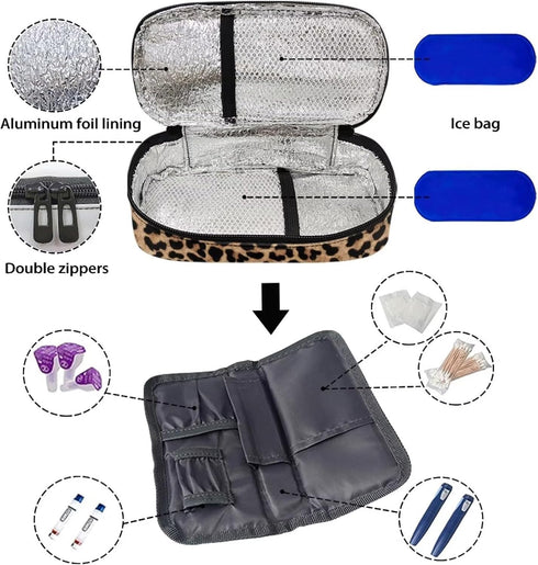 Cheetah Print Diabetic Supplies Bag - Lightweight Insulin Storage Case for Diabetes Testing Kit & Blood Glucose Monitor