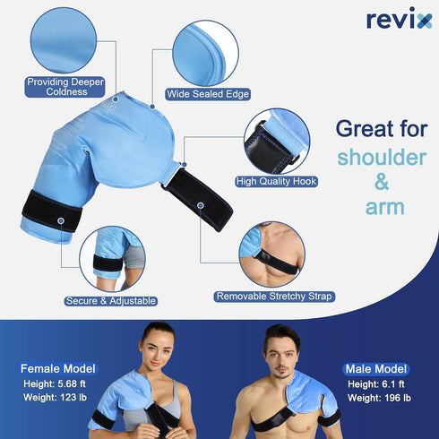 REVIX Shoulder Ice Pack Rotator Cuff Cold Therapy Wraps for Pain Relief, Reusable Compression Brace for Injuries