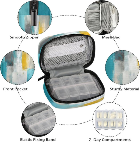 Skerhhux 7 Abstract Art Pattern Pill Case Travel Pill Organizer Weekly Day Portable with Zipper Medicine Box Pill Case