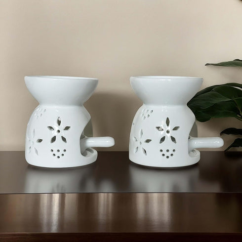 JHZABPO (Pack 2) Oil Burner, Tealight Wax Warmer with Tea Wax Tray, White Oil Warmer for Scented Oil