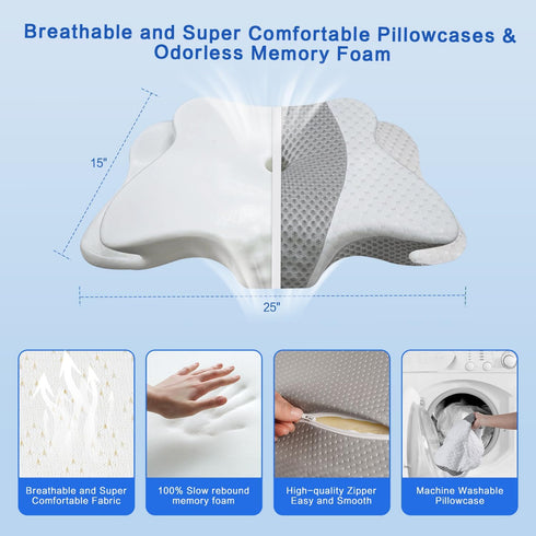 Pain Relief Memory Foam Neck Support Pillow, Adjustable Ergonomic Contour Pillow for Cozy Sleeping, Orthopedic