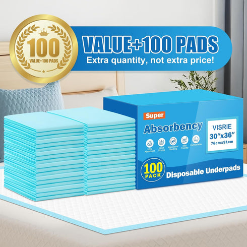 VISRIE 100Pcs 30 36Bed x Pads Disposable Adult, Incontinence Bed Pads, Super Absorbency Chucks Pads Disposable, Chucks