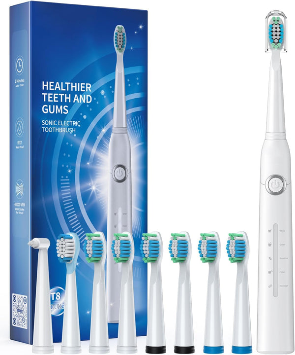 Electric Toothbrush for Adults with 8 Brush Heads, Sonic Deep Clean with 40000 VPM, Rechargeable