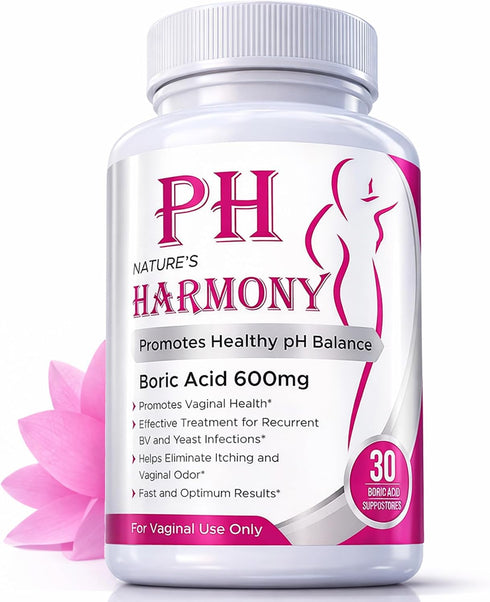 Nature's Harmony 30 Count 600 100% PURE PLANT HOME Boric Acid Suppositories mg Pure Made in USA