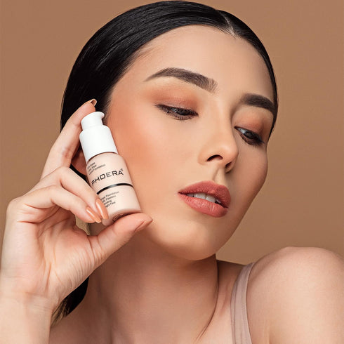 PHOERA Matte Liquid Foundation Full Coverage with Kabuki Makeup Brushes, 101 Porcelain + 102 Nude