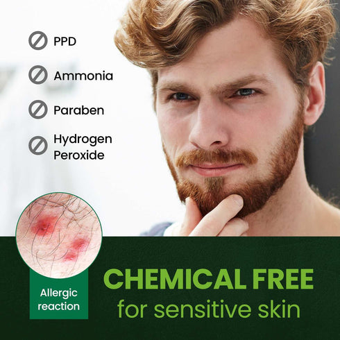 Herb For Men Mustache & Beard Dye, PPD & Ammonia Free, Vegan Natural Ingredients, Natural Black