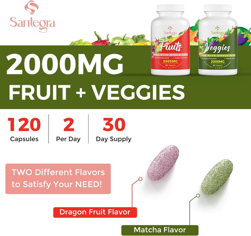 2000 MG Fruits and Vegetables Supplements - 120 Tablets, Natural Balance Over 35+ Whole Food Superfoods