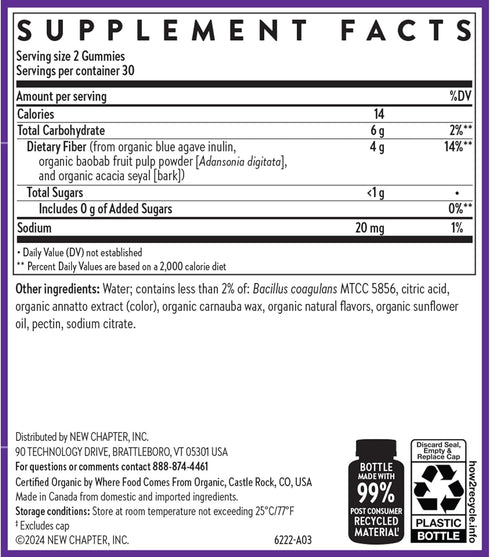 New Chapter Gummies 4+), 60 Organic Fiber for Adults & Kids (Age Plant-Based Prebiotic Fiber for Digestive Health