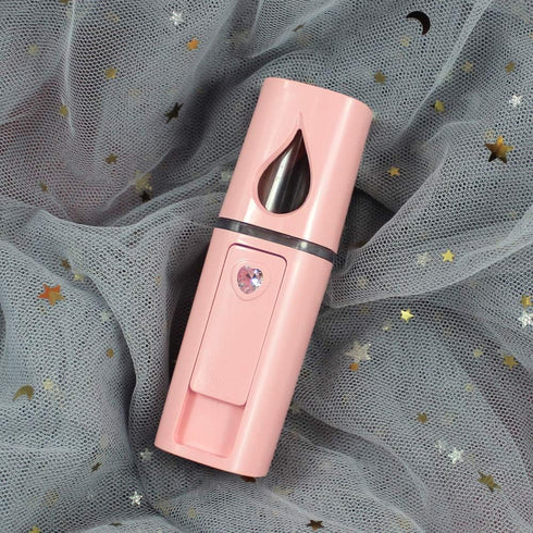 Portable Nano Facial Mister, Mini Facial Steamer with Mirror & 20ml Visual Water Tank (Pink)