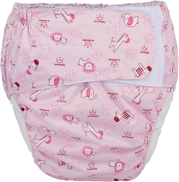 Sigzagor Adult Cloth Diaper Reusable Washable Hook and Loop (Pink Animals (Large 26in
