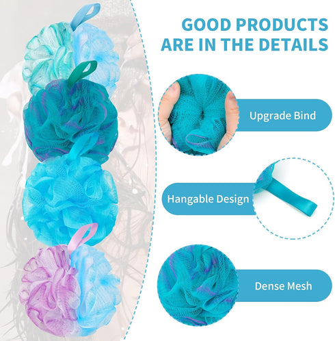 Bath Loofah Shower Sponge Body Back Scrubber, Soft Mesh Shower Puffs, Exfoliating Loofa for Women & Men (Pack of 4,