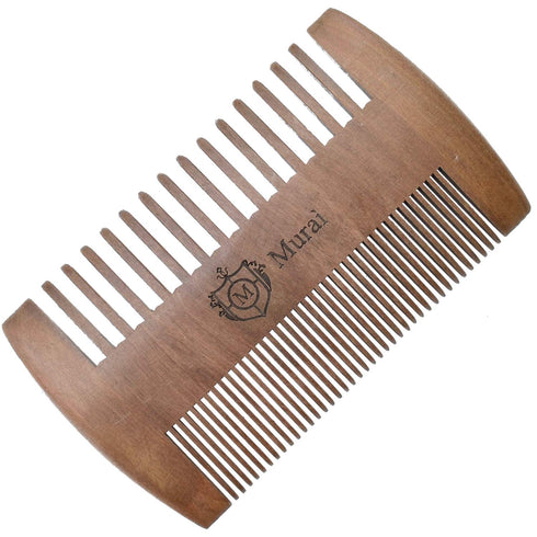 Murai by Giorgio GIOWC Wooden Beard Combs for Men - Dual Action Fine & Wide Tooth Cherrywood Comb
