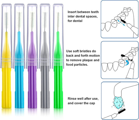 50 Pieces Interdental Brush Toothpick Dental Flossing Head Oral Hygiene Tool (Light Blue, Purple, Yellow, Gray, Light