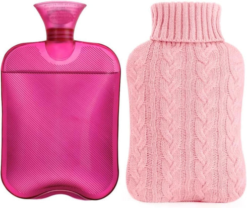 samply Hot Water Bottle with Knitted Cover, 2L for Hot and Cold Compress, Ideal for Pain Relief, Pink
